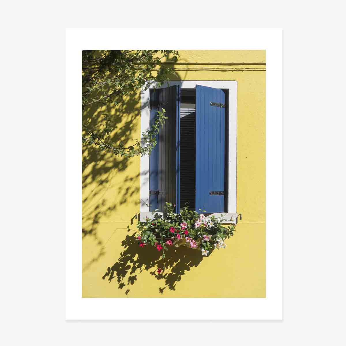 Poster Blue Window with Flowers