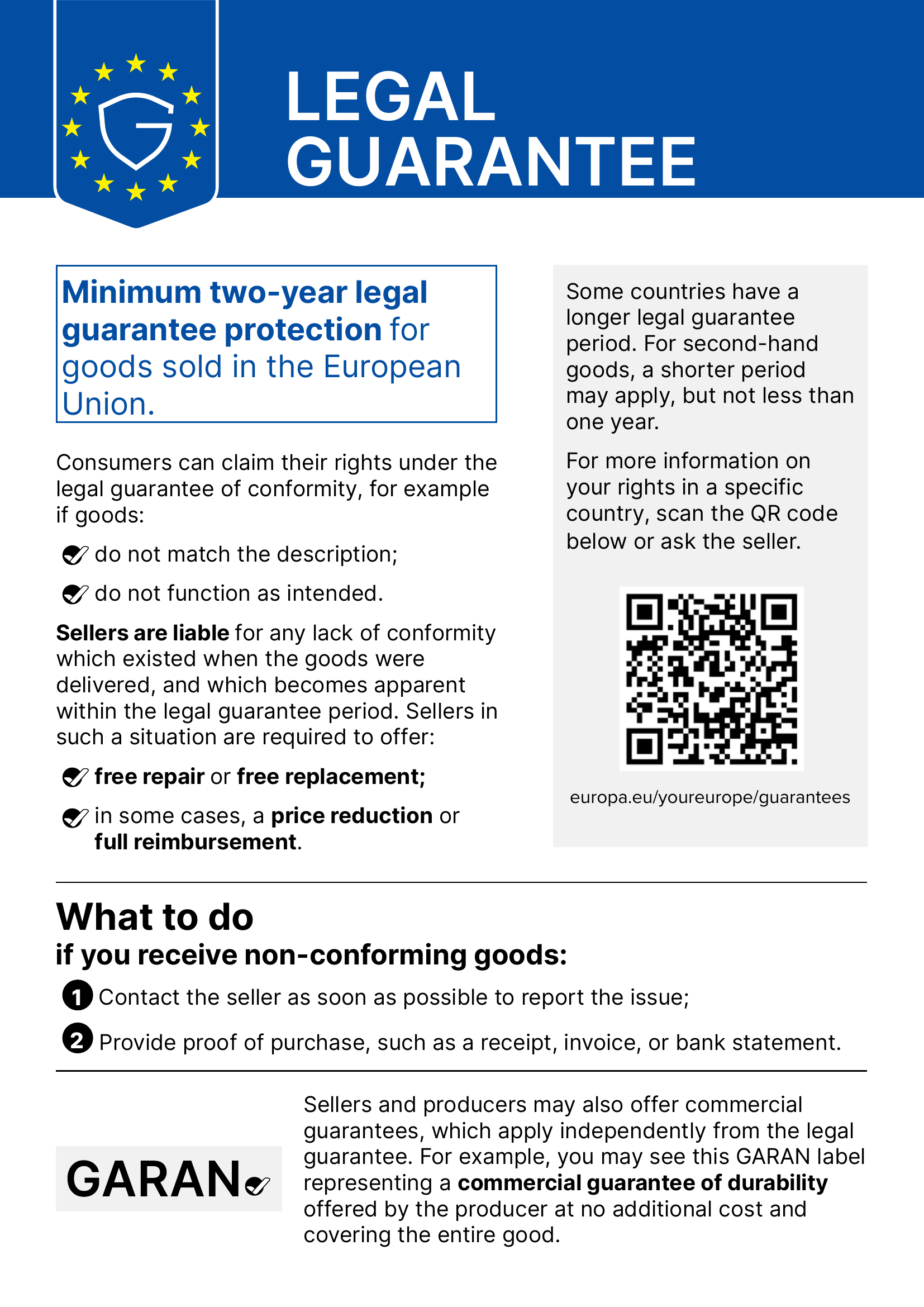 Legal guarantee - harmonised notice of the European Union