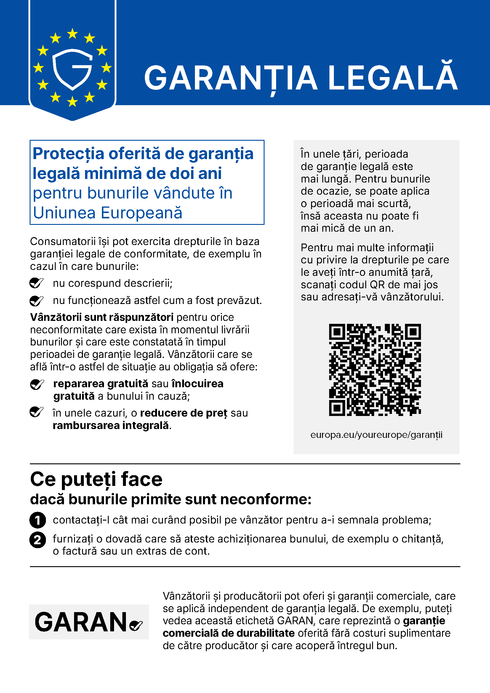 Garanția legală - notificarea armonizată a Uniunii Europene